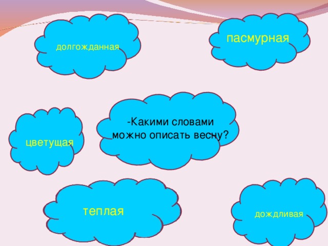 долгожданная пасмурная -Какими словами можно описать весну? цветущая дождливая  теплая