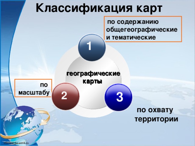 Классификация карт  по содержанию общегеографические и тематические   1  географические карты  по масштабу   2   3  по охвату территории