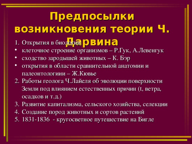 Предпосылки возникновения теории Ч. Дарвина