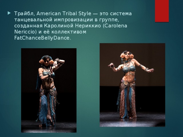 Трайбл, American Tribal Style — это система танцевальной импровизации в группе, созданная Каролиной Нериккио (Carolena Nericcio) и её коллективом FatChanceBellyDance.
