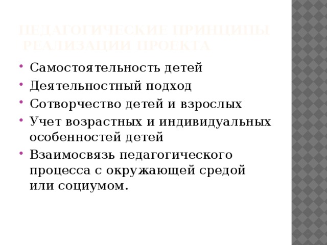 Педагогические принципы реализации проекта