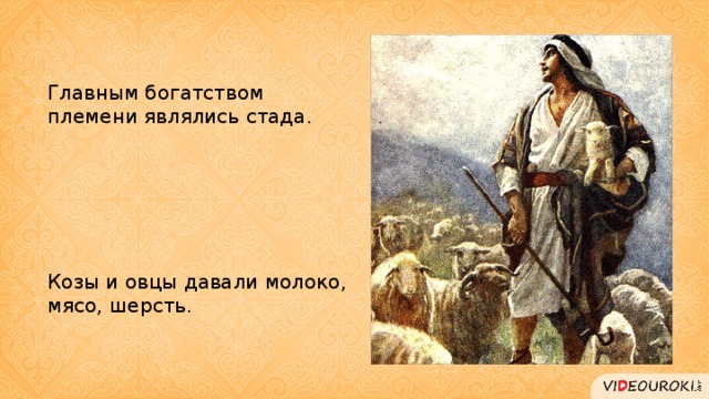 Главным богатством племени являлись стада. Козы и овцы давали молоко, мясо, шерсть.