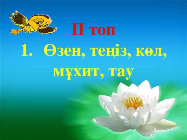 ІІ топ Өзен, теңіз, көл, мұхит, тау