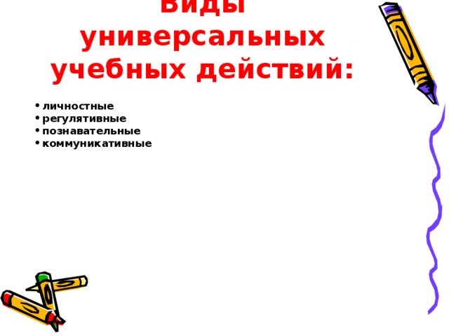 Виды универсальных учебных действий: личностные регулятивные познавательные коммуникативные