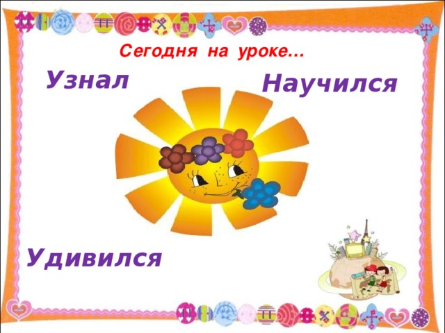 Сегодня на уроке… Узнал Научился Удивился