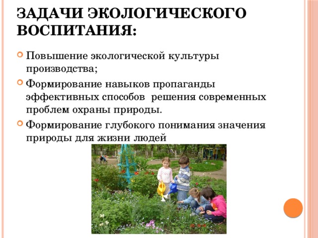 Задачи экологического воспитания: