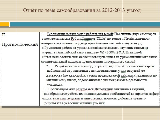 Отчёт по теме самообразования за 2012-2013 уч.год