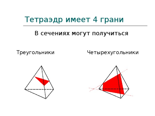 Тетраэдр имеет 4 грани В сечениях могут получиться Четырехугольники Треугольники