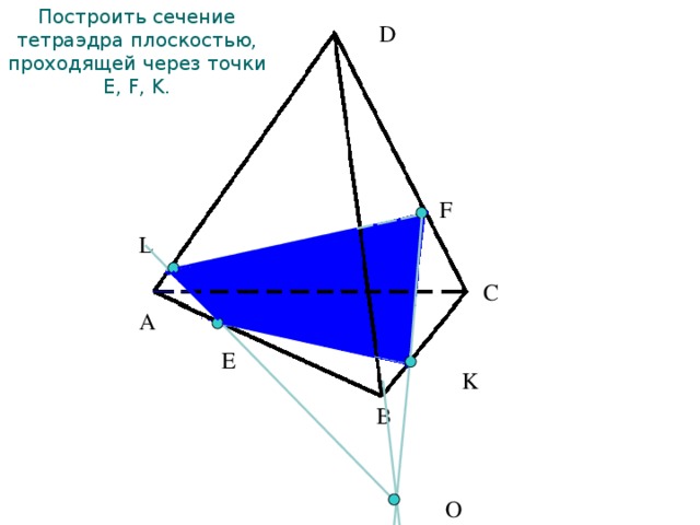 Построить сечение тетраэдра плоскостью, проходящей через точки E, F, K. D F L C A E K B О