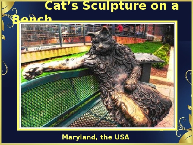Cat’s Sculpture on a Bench Maryland, the USA