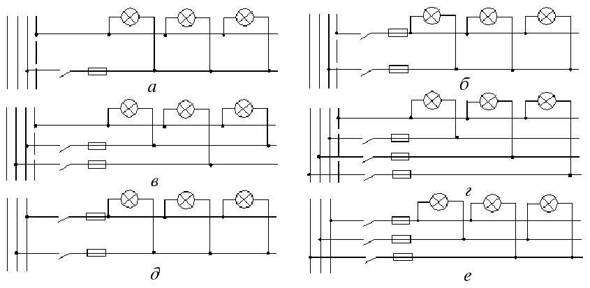 Схемы осветительных сетей