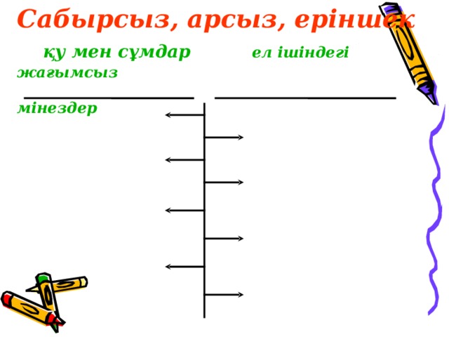 Сабырсыз, арсыз, ер іншек   қу мен сұмдар  ел ішіндегі жағымсыз  мінездер