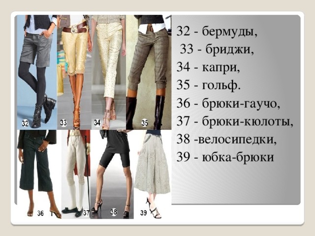 Все виды штанов женских и их названия