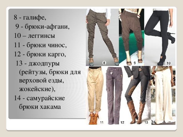 Женские брюки и их названия
