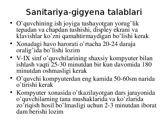 Sanitariya-gigyena talablari