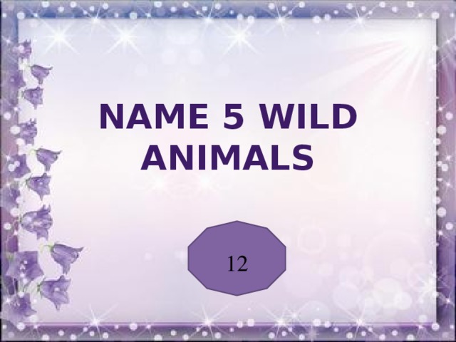 Name 5 wild animals 12