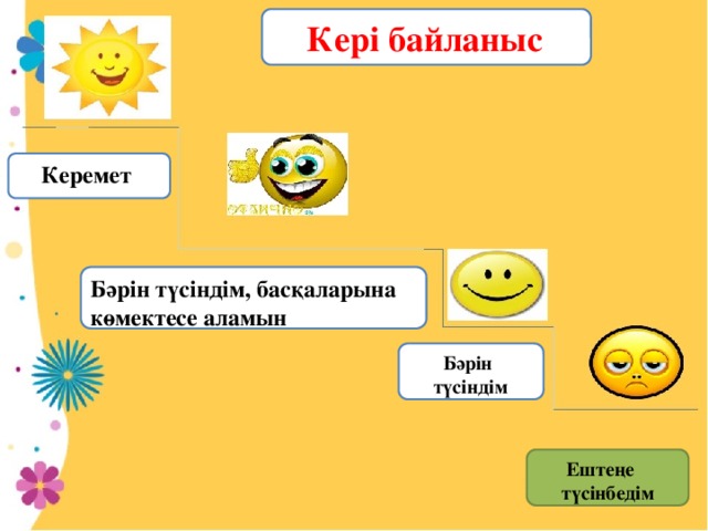 Кері байланыс  Керемет Бәрін түсіндім, басқаларына көмектесе аламын  Бәрін  түсіндім  Ештеңе  түсінбедім