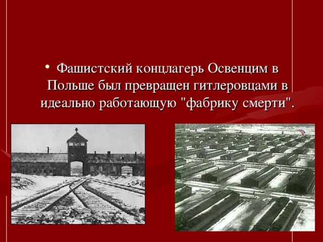 Фашистский концлагерь Освенцим в Польше был превращен гитлеровцами в идеально работающую 