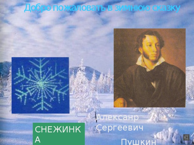 Добро пожаловать в зимнюю сказку Алексанр Сергеевич  Пушкин СНЕЖИНКА