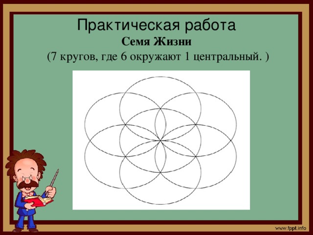 Практическая работа  Семя Жизни   (7 кругов, где 6 окружают 1 центральный. )
