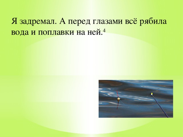 Я задремал. А перед глазами всё рябила вода и поплавки на ней. 4