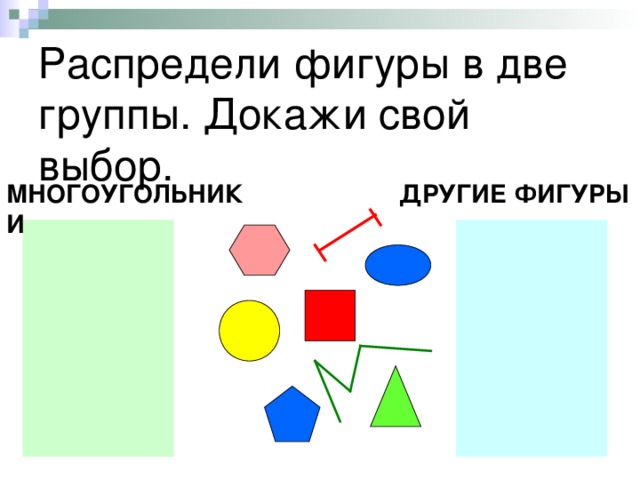 Распредели фигуры в две группы. Докажи свой выбор. ДРУГИЕ ФИГУРЫ МНОГОУГОЛЬНИКИ