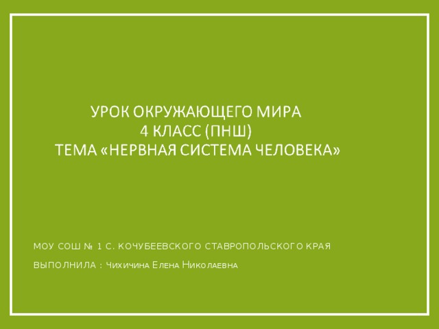 МОУ СОШ № 1 с. Кочубеевского Ставропольского края Выполнила : Ч ихичина Е лена Н иколаевна