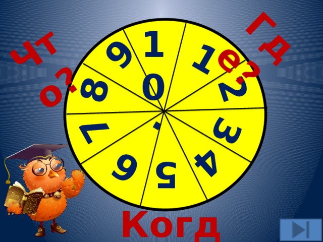 1 2 3 4 5 6. 7 8 9 Что? Где? 10 Когда?