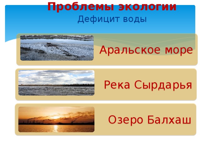 Проблемы экологии   Дефицит воды   Аральское море  Река Сырдарья Озеро Балхаш