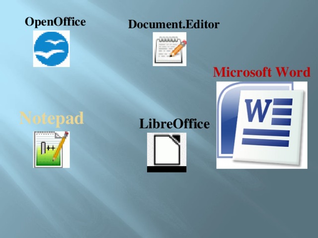 Notepad OpenOffice Document.Editor Microsoft Word LibreOffice
