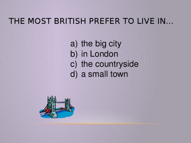 The most British prefer to live in…