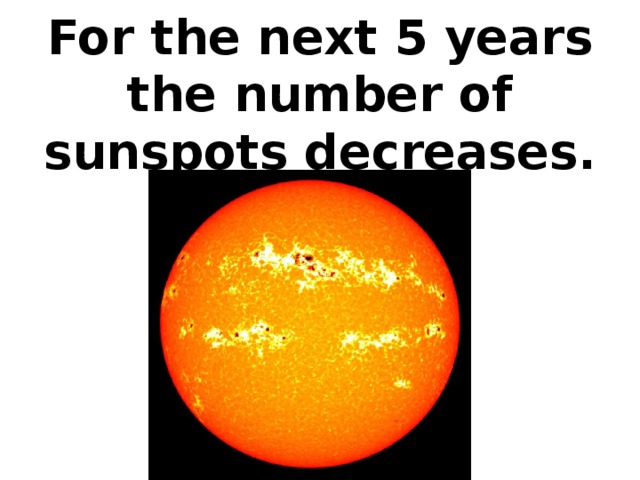 For the next 5 years the number of sunspots decreases.
