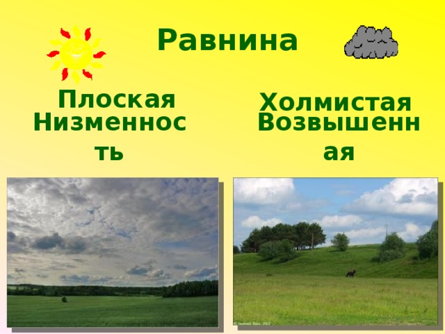 Равнина Плоская Холмистая Низменность Возвышенная