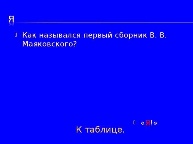 Как назывался первый сборник В. В. Маяковского? « Я !»