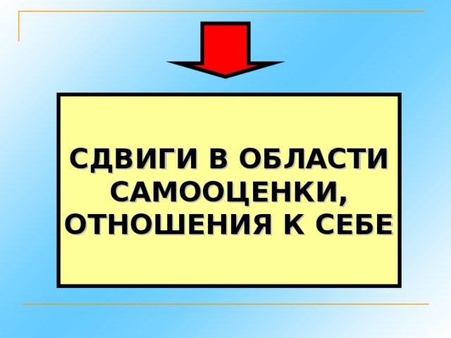 СДВИГИ В ОБЛАСТИ  САМООЦЕНКИ, ОТНОШЕНИЯ К СЕБЕ