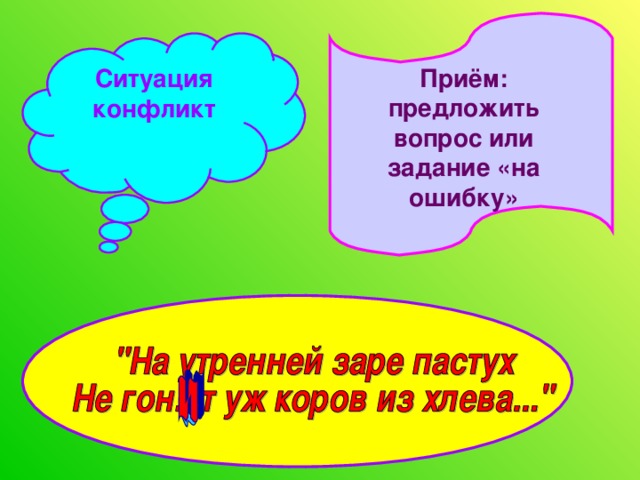 Ситуация конфликт Приём: предложить вопрос или задание «на ошибку»