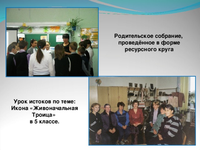 Родительское собрание, проведённое в форме ресурсного круга Урок истоков по теме: Икона «Живоначальная Троица» в 5 классе.