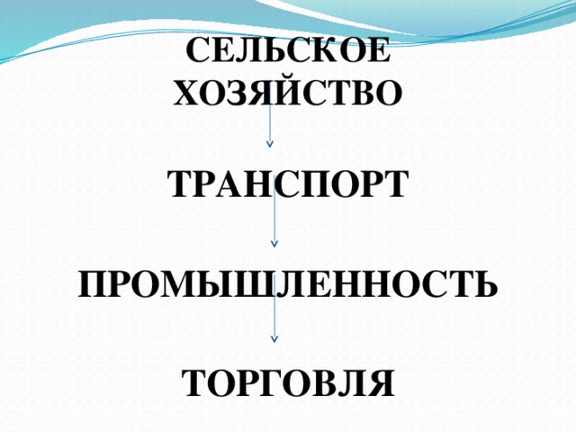 СЕЛЬСКОЕ ХОЗЯЙСТВО  ТРАНСПОРТ  ПРОМЫШЛЕННОСТЬ  ТОРГОВЛЯ