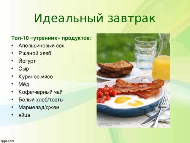 Идеальный завтрак Топ-10 «утренних» продуктов :