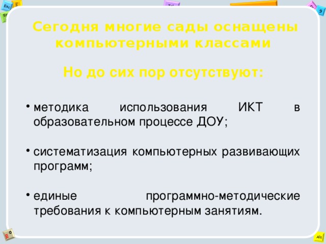 Сегодня многие сады оснащены компьютерными классами Но до сих пор отсутствуют: