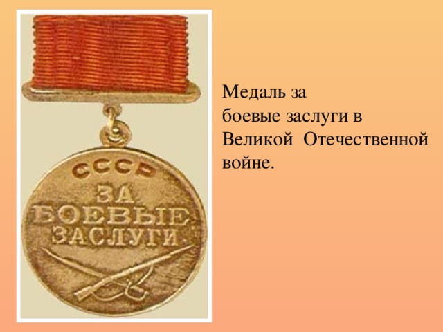 Медаль за боевые заслуги в Великой Отечественной войне.