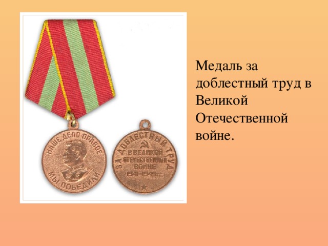 Медаль за доблестный труд в Великой Отечественной войне.