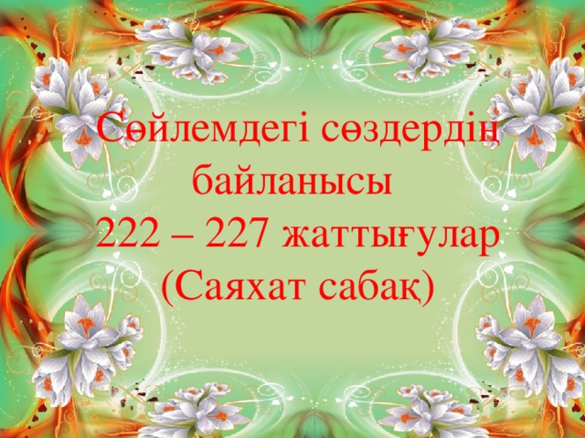 Сөйлемдегі сөздердің байланысы  222 – 227 жаттығулар  (Саяхат сабақ)