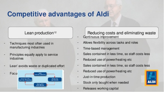 Competitive advantages of Aldi Lean production 12 Reducing costs and eliminating waste