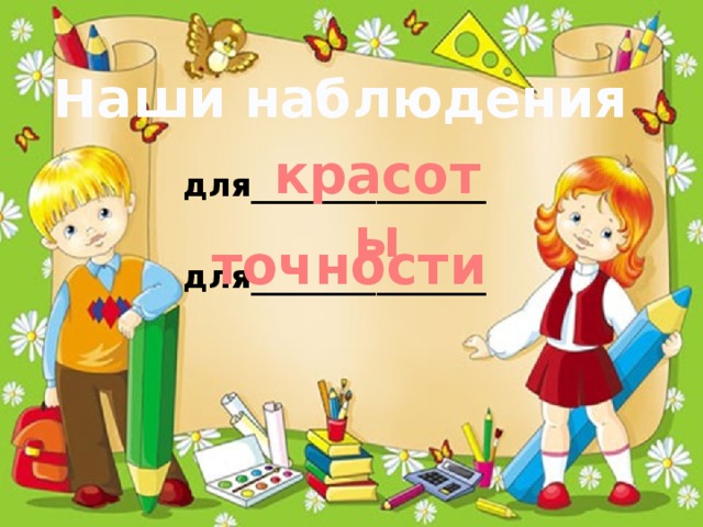 Наши наблюдения красоты для _______________ для _______________ точности