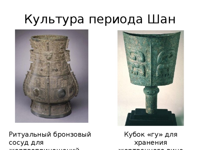 Культура периода Шан Кубок «гу» для хранения жертвенного вина Ритуальный бронзовый сосуд для жертвоприношений