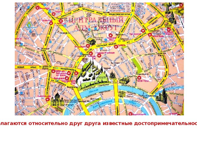 Как располагаются относительно друг друга известные достопримечательности Москвы?