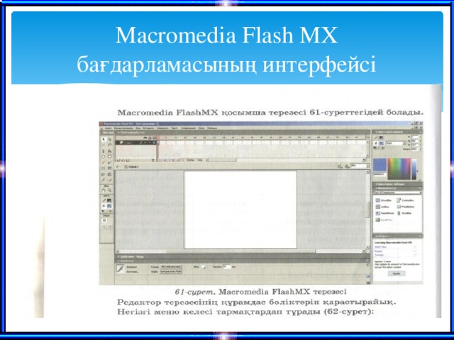 Macromedia Flash MX бағдарламасының интерфейсі