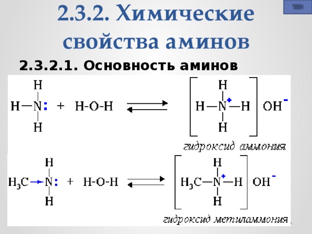 2.3.2. Химические свойства аминов 2.3.2.1. Основность аминов