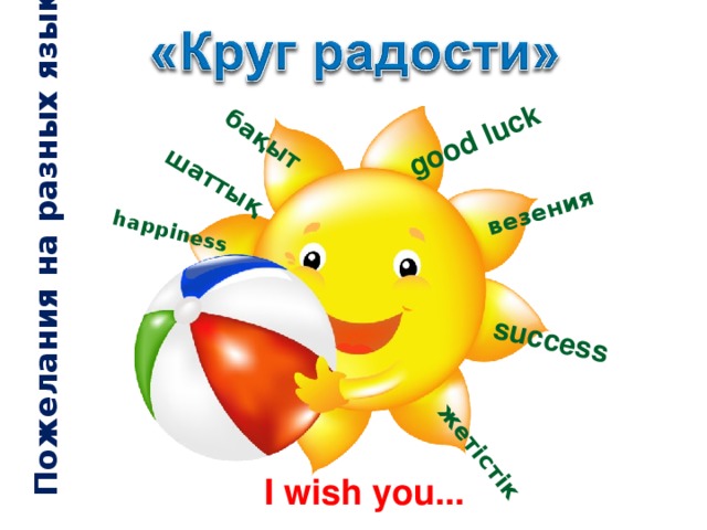 Пожелания на разных языках   happiness  success   good luck ба қ ыт   шаттық   жетістік   везения I wish you...